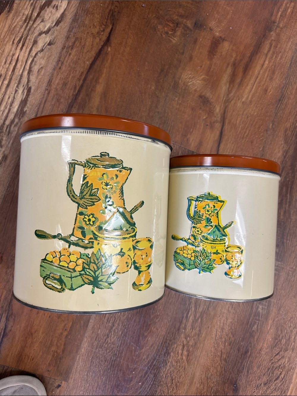 Vintage Floral Coffee Pot Kitchen Canister Set - Cream and Orange